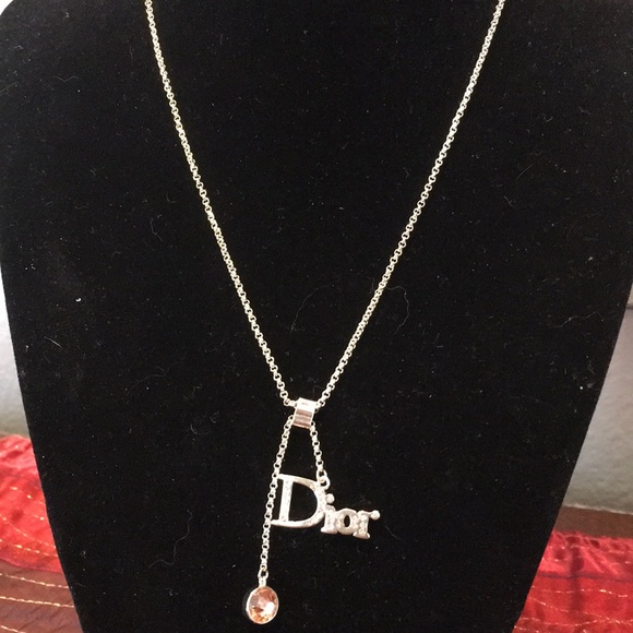 Dior Silver Pink Crystal Necklace 